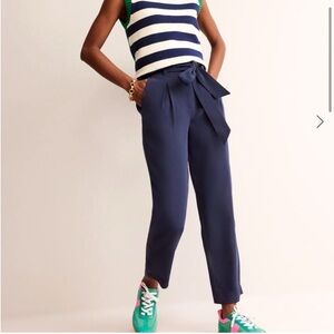 Boden navy blue tapered tie waist trousers—Sz 14–NWT
